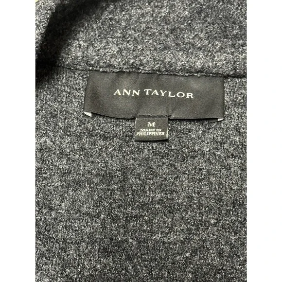 Ann Taylor Wool Blend Gray Open Front Coatigan Dolman Sleeve Medium - Picture 3 of 7